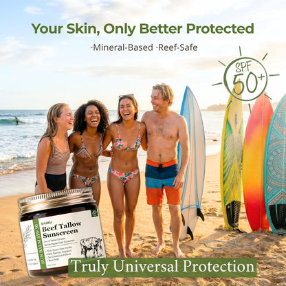 Beef Tallow Sunscreen SPF 50 for Face &amp; Body, Organic Mineral Sunscreen with Non-Nano Zinc Oxide..