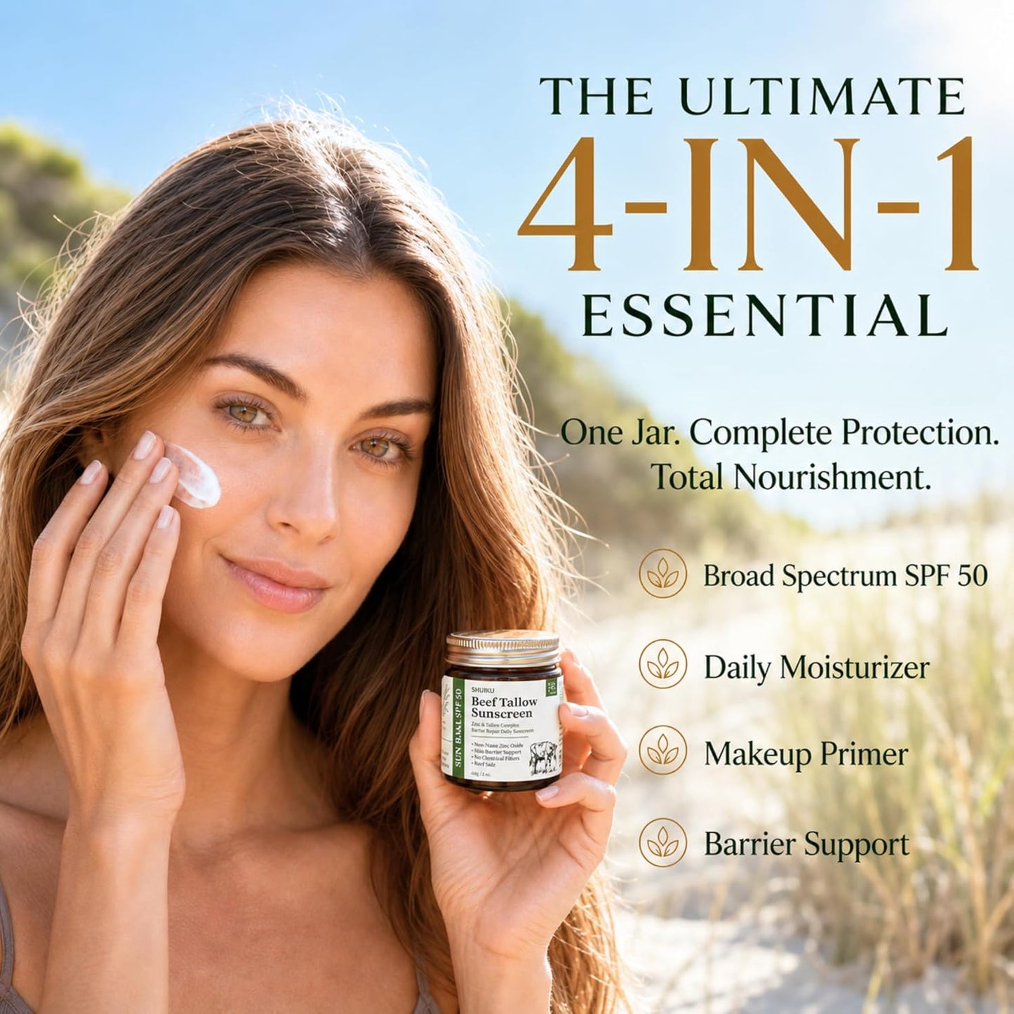 Beef Tallow Sunscreen SPF 50 for Face &amp; Body, Organic Mineral Sunscreen with Non-Nano Zinc Oxide..