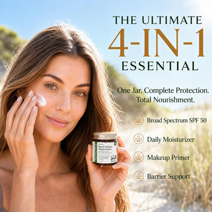 Beef Tallow Sunscreen SPF 50 for Face &amp; Body, Organic Mineral Sunscreen with Non-Nano Zinc Oxide..