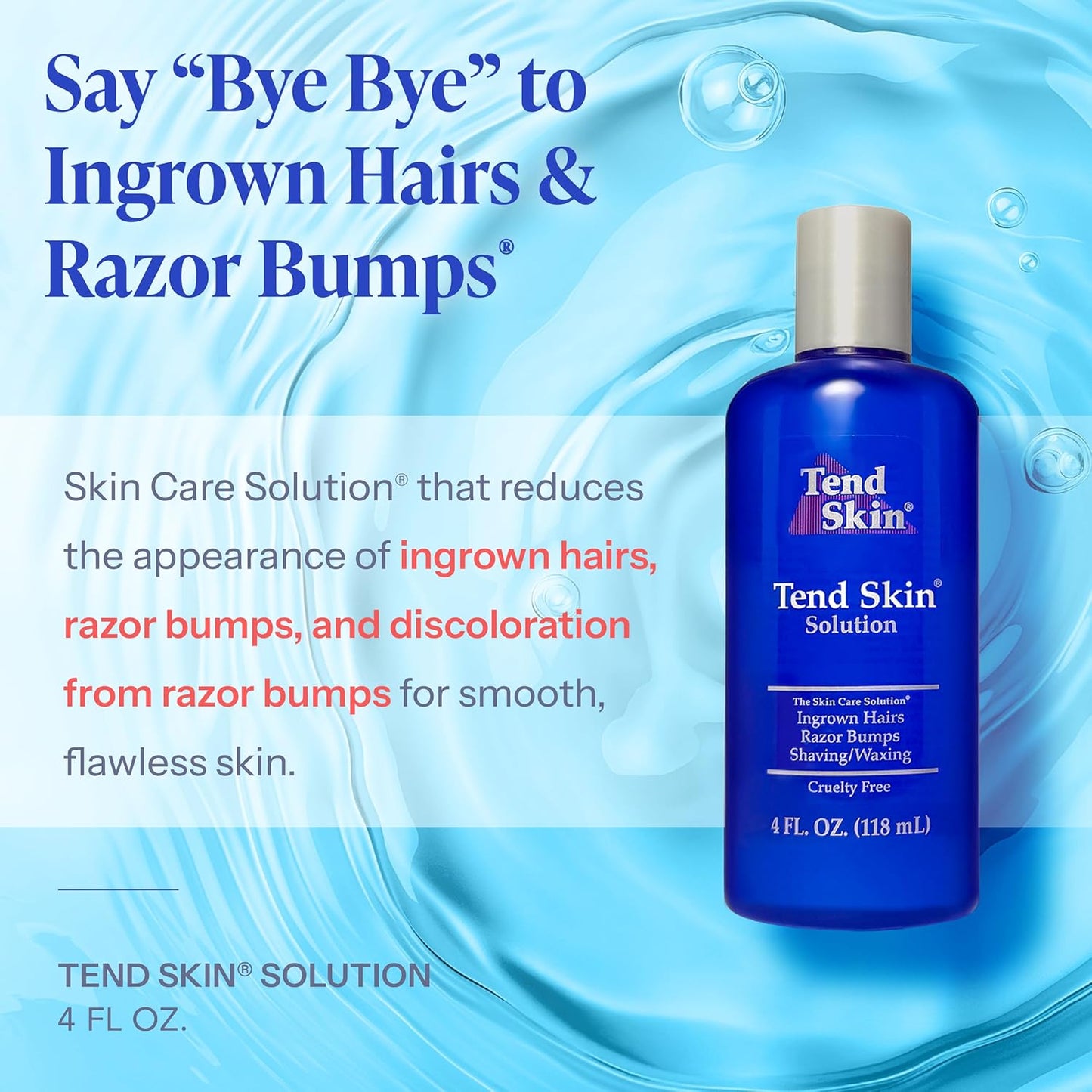 Tend Skin Solution for Razor Bumps and Ingrown Hair, 4 Oz | Solution for Unsightly Razor Burns, Post Shaving and Waxing Toner..
