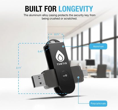 Thetis Pro FIDO2 Security Key, Two Factor Authentication NFC Security Key FIDO 2.0, Dual USB A Ports & Type C..