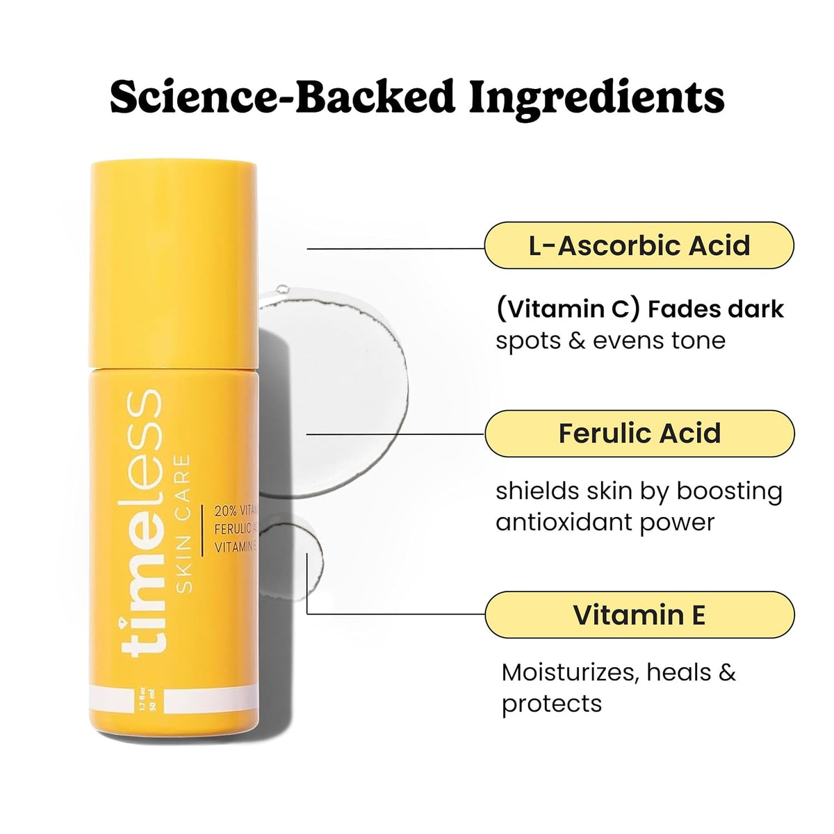 Timeless 20% Vitamin C + E Ferulic Acid Serum, Antioxidant, 1.7 fl oz