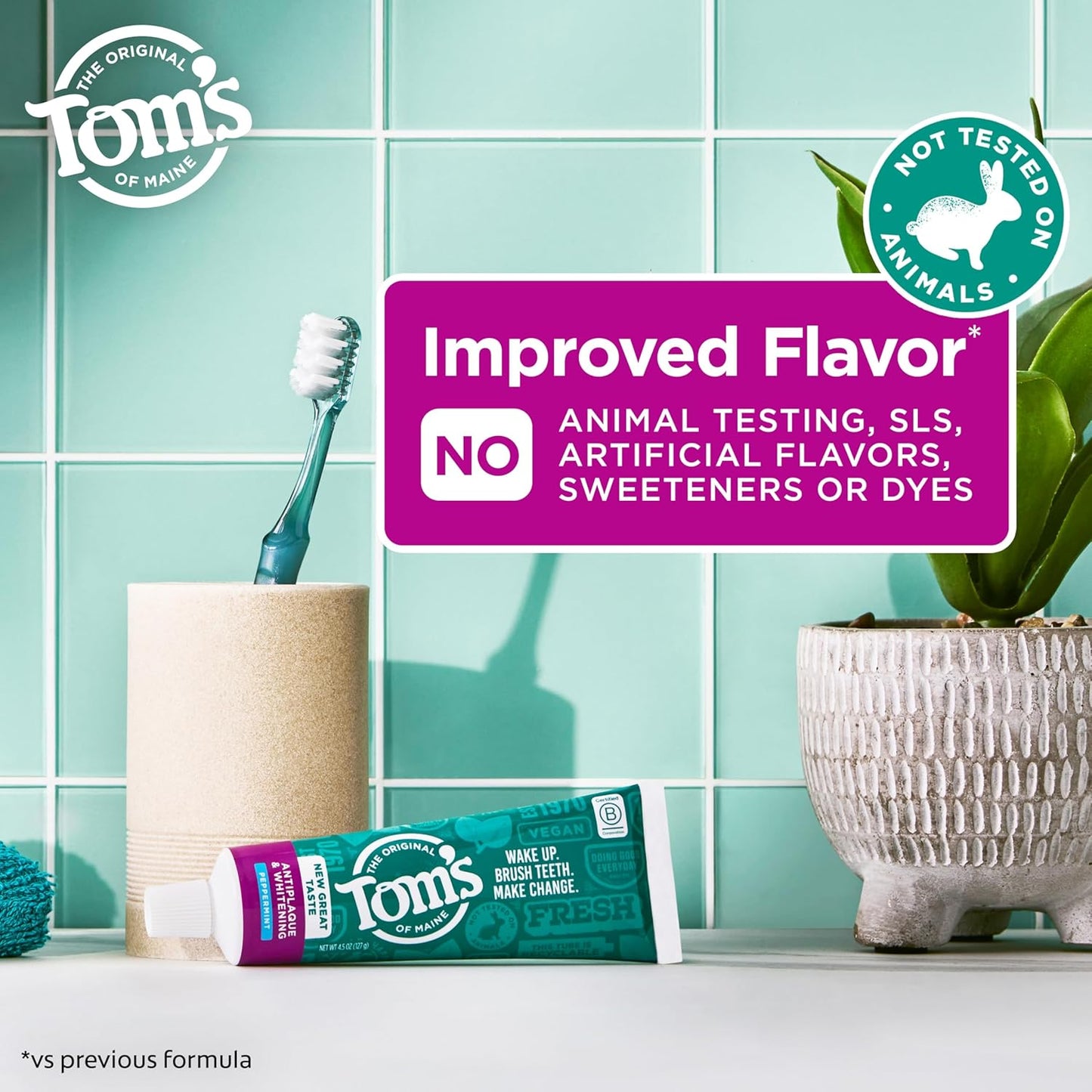 Tom's of Maine Fluoride-Free Antiplaque & Whitening Natural Toothpaste, Peppermint, 5.5 oz. (Pack of 2)