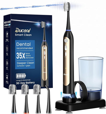 Electric Toothbrush with Water Flosser Combo, Compact 3-in-1 Flossing Toothbrush, 40000 VPM Sonic Brushing,11oz Easy-Clean Detachable Tank..