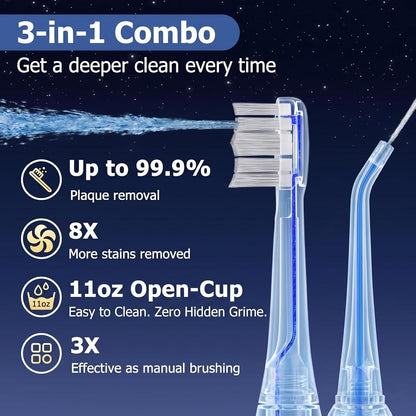 Electric Toothbrush with Water Flosser Combo, Compact 3-in-1 Flossing Toothbrush, 40000 VPM Sonic Brushing,11oz Easy-Clean Detachable Tank..