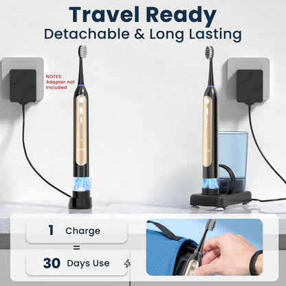 Electric Toothbrush with Water Flosser Combo, Compact 3-in-1 Flossing Toothbrush, 40000 VPM Sonic Brushing,11oz Easy-Clean Detachable Tank..