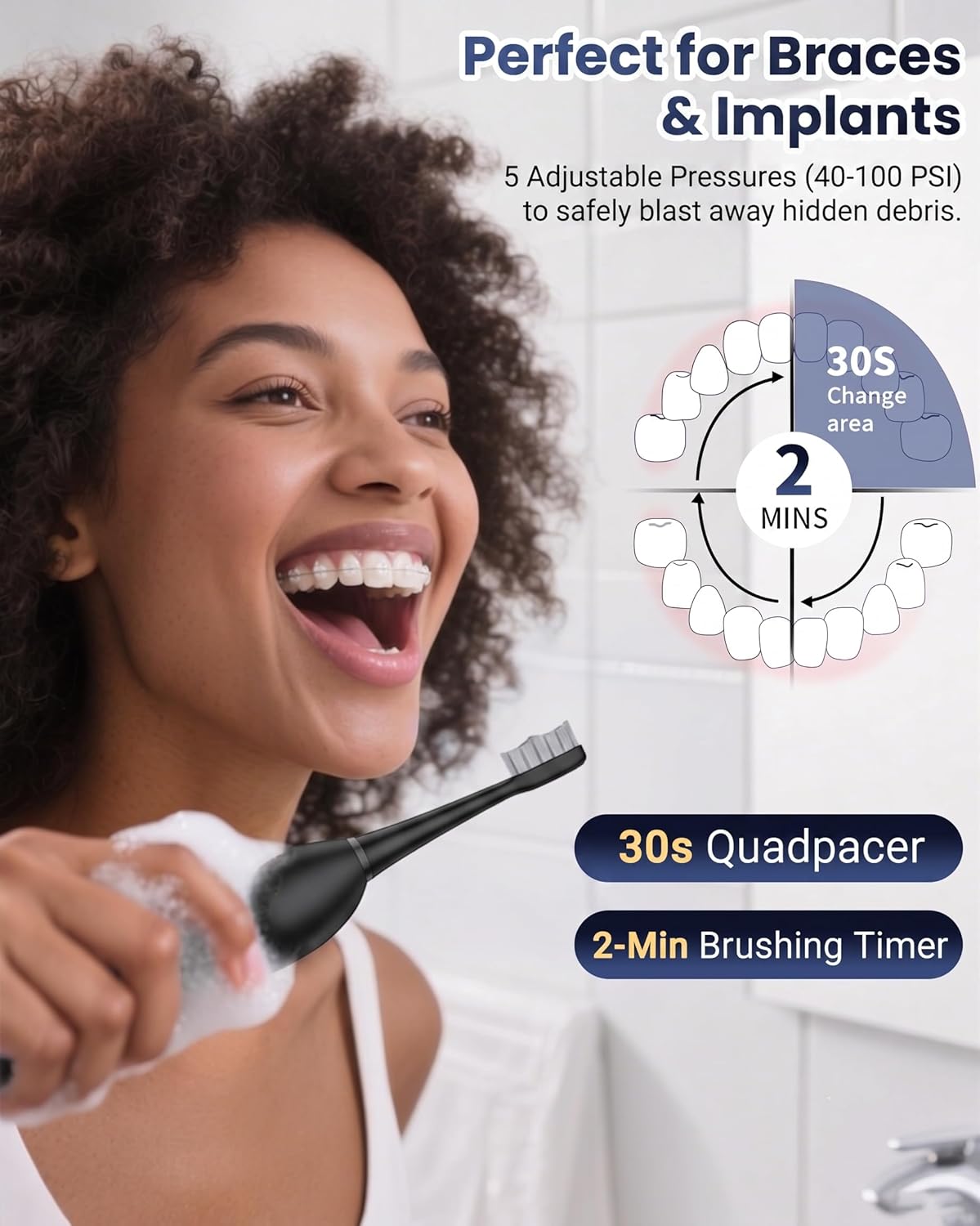 Electric Toothbrush with Water Flosser Combo, Compact 3-in-1 Flossing Toothbrush, 40000 VPM Sonic Brushing,11oz Easy-Clean Detachable Tank..