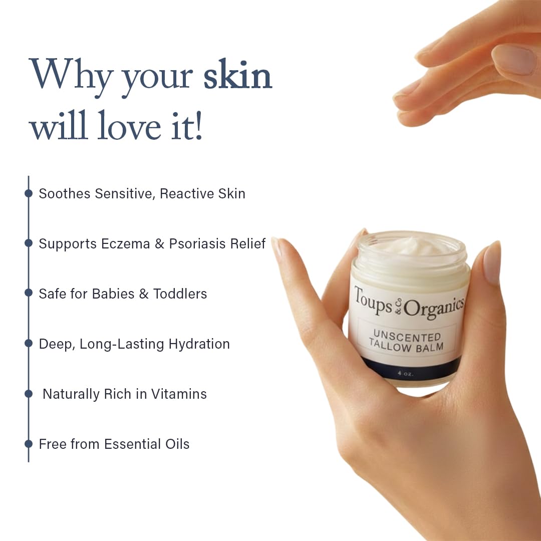 Toups & Co Tallow Balm – Unscented | Grass-Fed Tallow Balm for Face & Body | Fragrance-Free Daily Moisturizer..