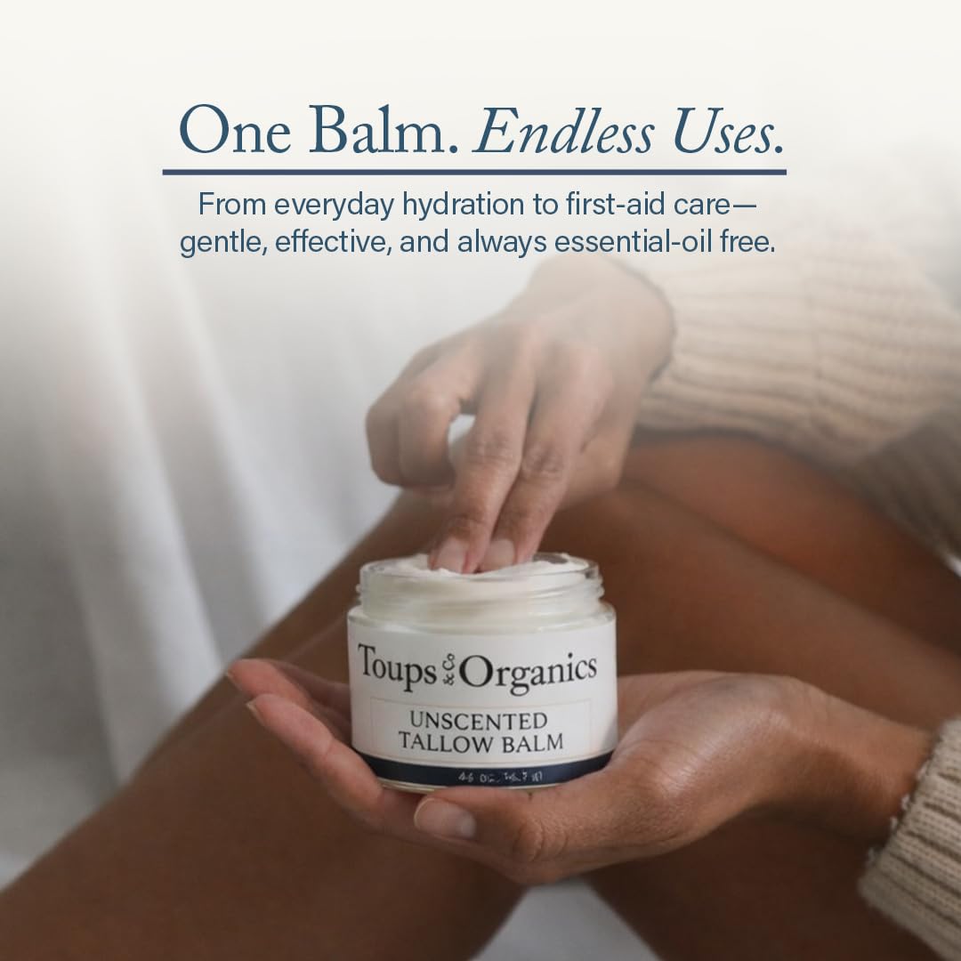 Toups & Co Tallow Balm – Unscented | Grass-Fed Tallow Balm for Face & Body | Fragrance-Free Daily Moisturizer..