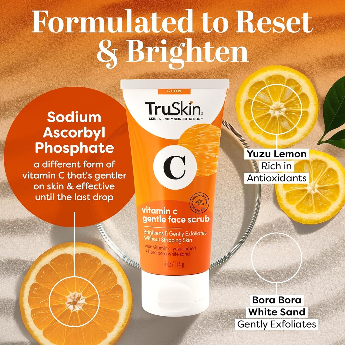 TruSkin Vitamin C Face Scrub &amp; Face Exfoliator - Brightening Facial Scrub with Bora Bora White Sand &amp; Yuzu Lemon..