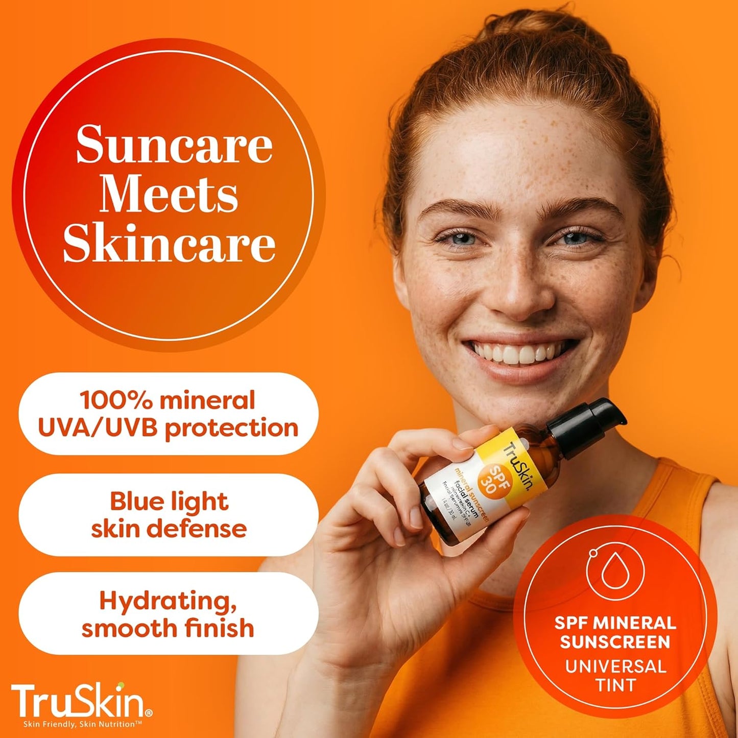 TruSkin Sunscreen Serum for Face - SPF 30 Universal Tinted Mineral Sunscreen Face Serum with Zinc Oxide..
