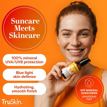 TruSkin Sunscreen Serum for Face - SPF 30 Universal Tinted Mineral Sunscreen Face Serum with Zinc Oxide..