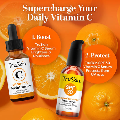 TruSkin Sunscreen Serum for Face - SPF 30 Universal Tinted Mineral Sunscreen Face Serum with Zinc Oxide..