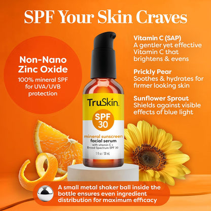 TruSkin Sunscreen Serum for Face - SPF 30 Universal Tinted Mineral Sunscreen Face Serum with Zinc Oxide..