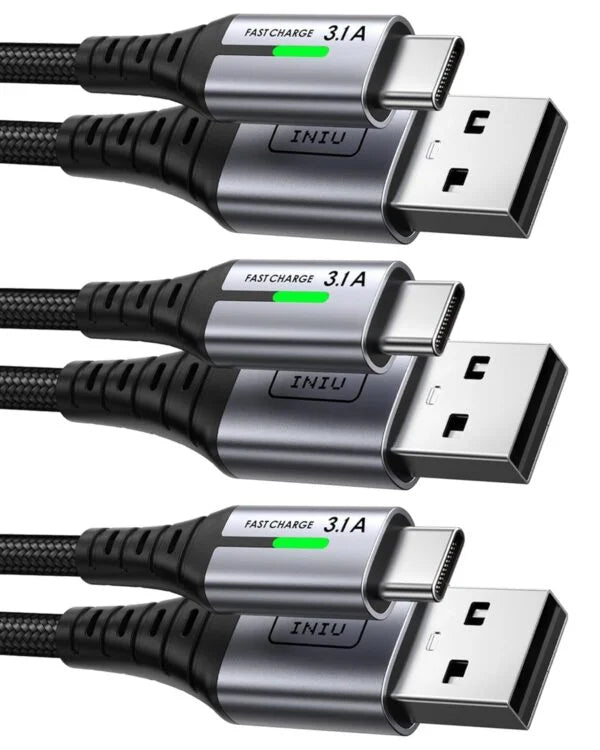 INIU USB C Cable, [3 Pack 1.6/6.6/6.6ft ] 3.1A QC3.0 Type C Charger Fast Charging