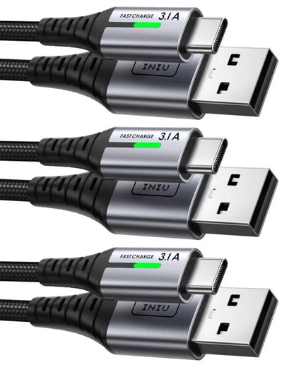 INIU USB C Cable, [3 Pack 1.6/6.6/6.6ft ] 3.1A QC3.0 Type C Charger Fast Charging