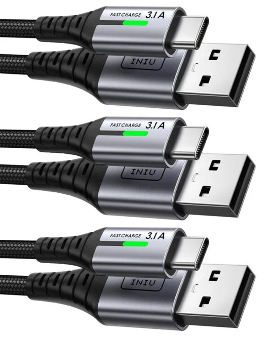 INIU USB C Cable, [3 Pack 1.6/6.6/6.6ft ] 3.1A QC3.0 Type C Charger Fast Charging