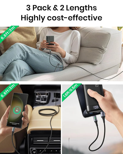 INIU USB C Cable, [3 Pack 1.6/6.6/6.6ft ] 3.1A QC3.0 Type C Charger Fast Charging