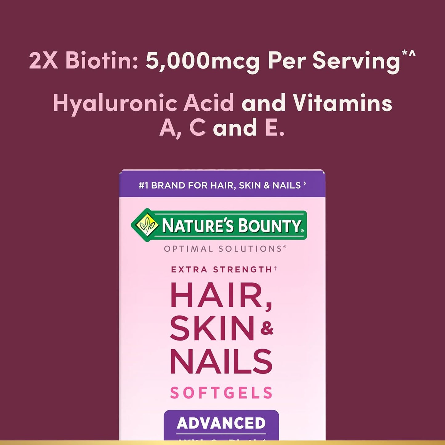 Nature's Bounty Advanced Hair, Skin & Nails, Argan-Infused Vitamin Supplement with Biotin and Hyaluronic Acid..