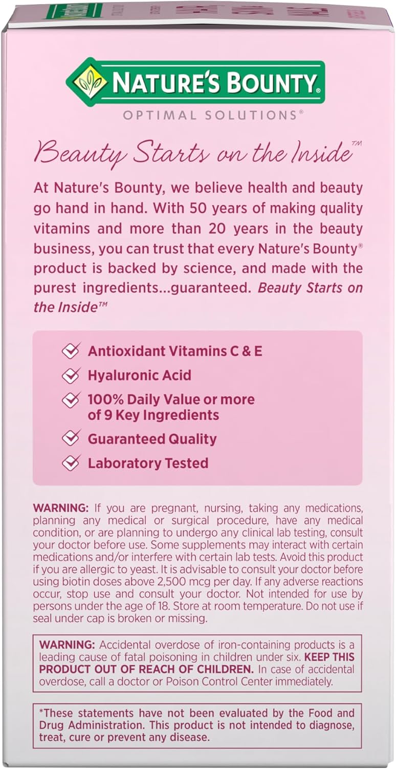 Nature's Bounty Advanced Hair, Skin & Nails, Argan-Infused Vitamin Supplement with Biotin and Hyaluronic Acid..