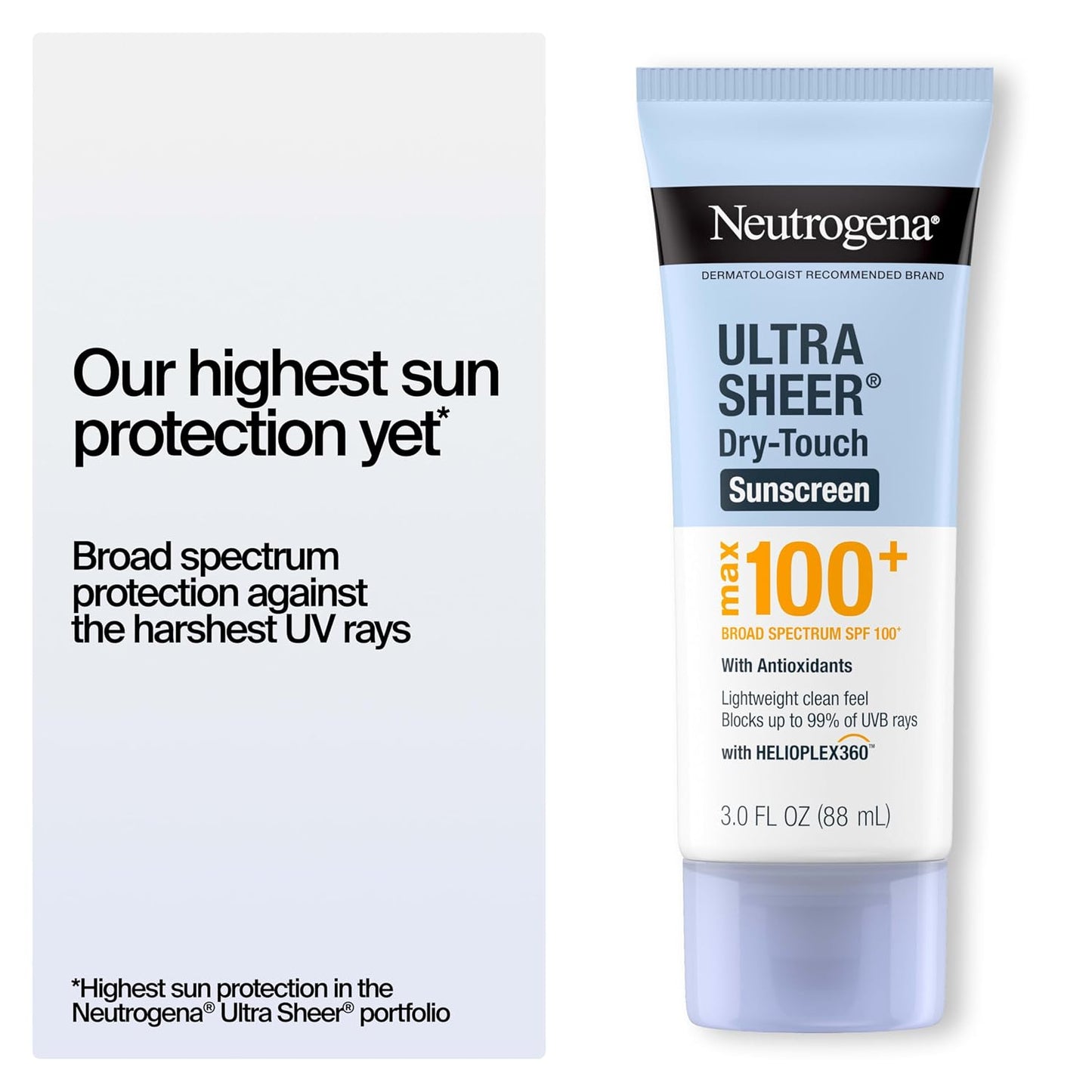 Neutrogena Ultra Sheer Dry Touch Sunscreen Lotion, Max SPF 100+, 3 fl. oz | Broad Spectrum for UVA/UVB Protection..