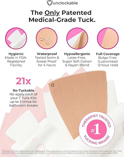 Unclockable Tuck Kit® 2 | All-Day Safety | 7 Swim-Proof Tucks | Transgender, NB, Drag Queens, Crossdressing Gaff Alternative