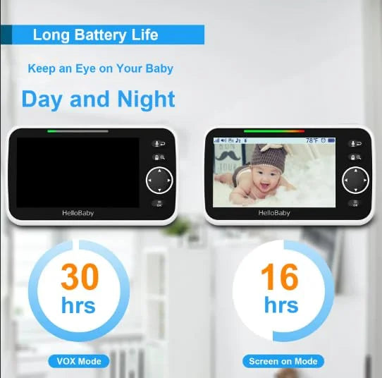 HelloBaby Upgrade Baby Monitor, 5”Sreen with 30-Hour Battery