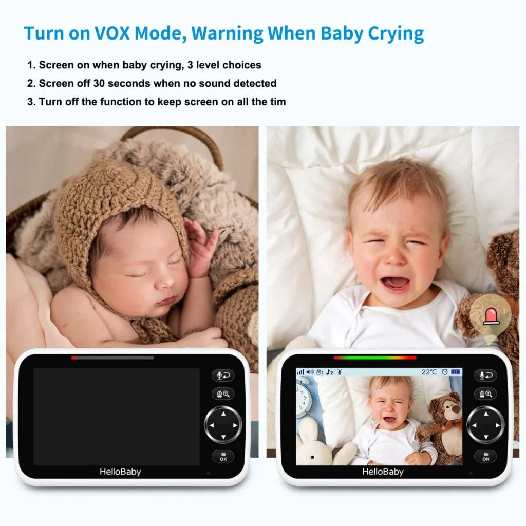 HelloBaby Upgrade Baby Monitor, 5”Sreen with 30-Hour Battery