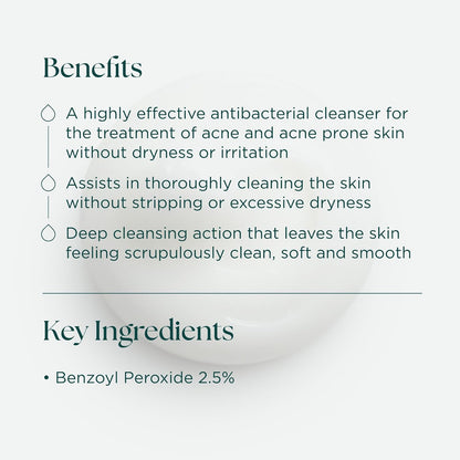 Marini SkinSolutions Benzoyl Peroxide Acne Treatment Wash 2.5% - Potent Antibacterial Face Cleanser for Oily & Acne-Prone Skin..