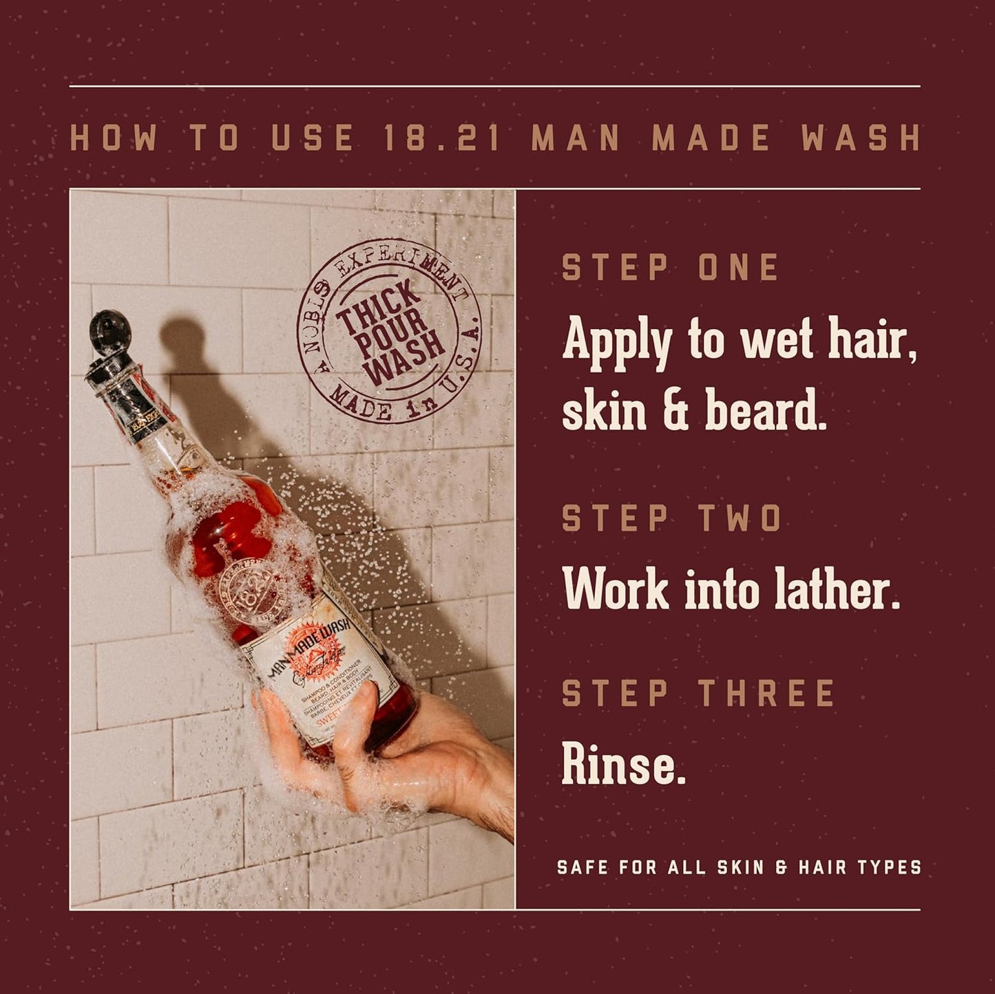 18.21 Man Made 3-in-1 Body Wash, Shampoo, &amp; Conditioner for Men, All Hair & Skin Types, Strengthens and Moisturizes..