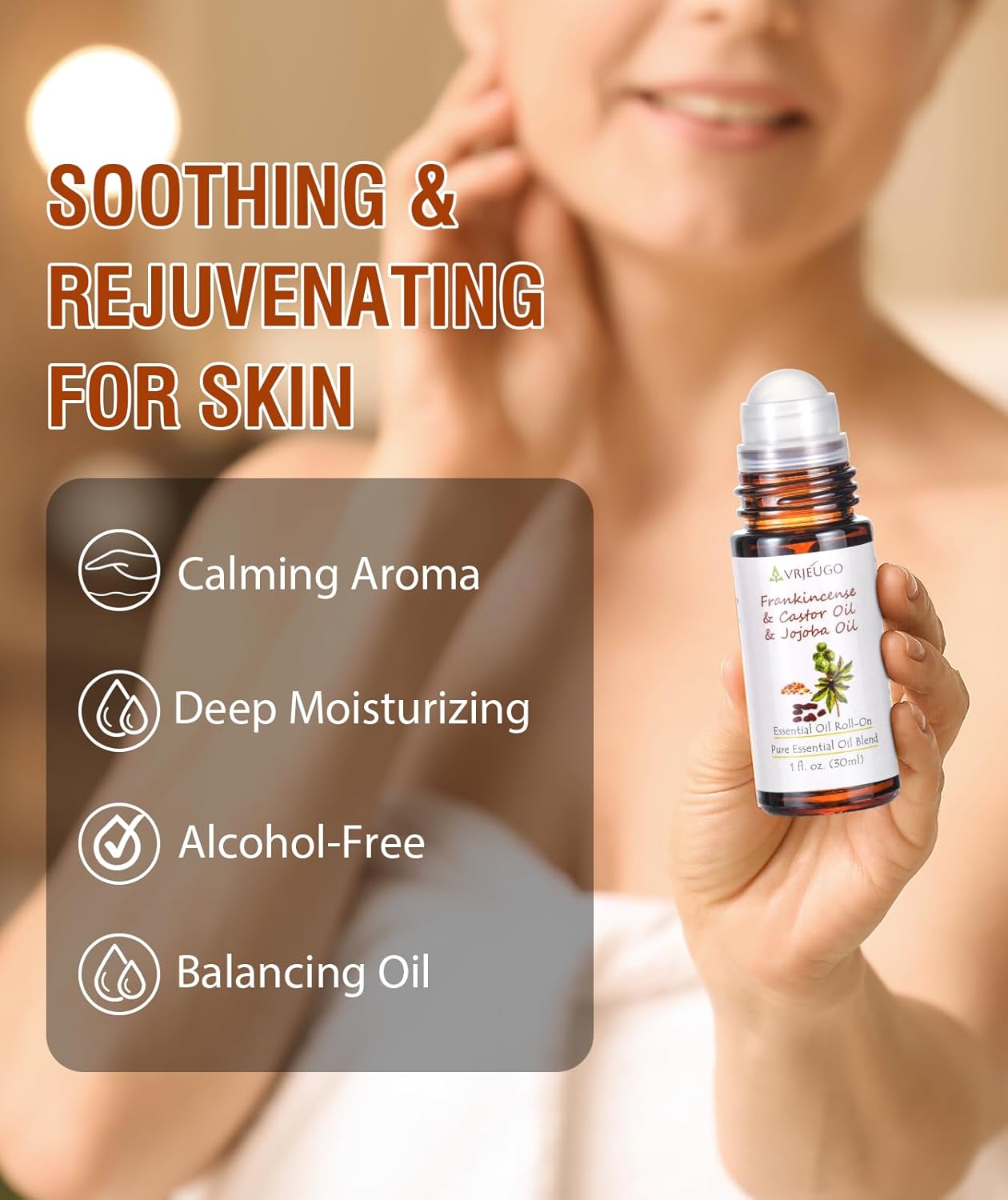Organic Frankincense, Castor &amp; Jojoba Oil Roll-On – 3-in-1 Blend 100% Pure Essential Oil Blend for Face & Body..