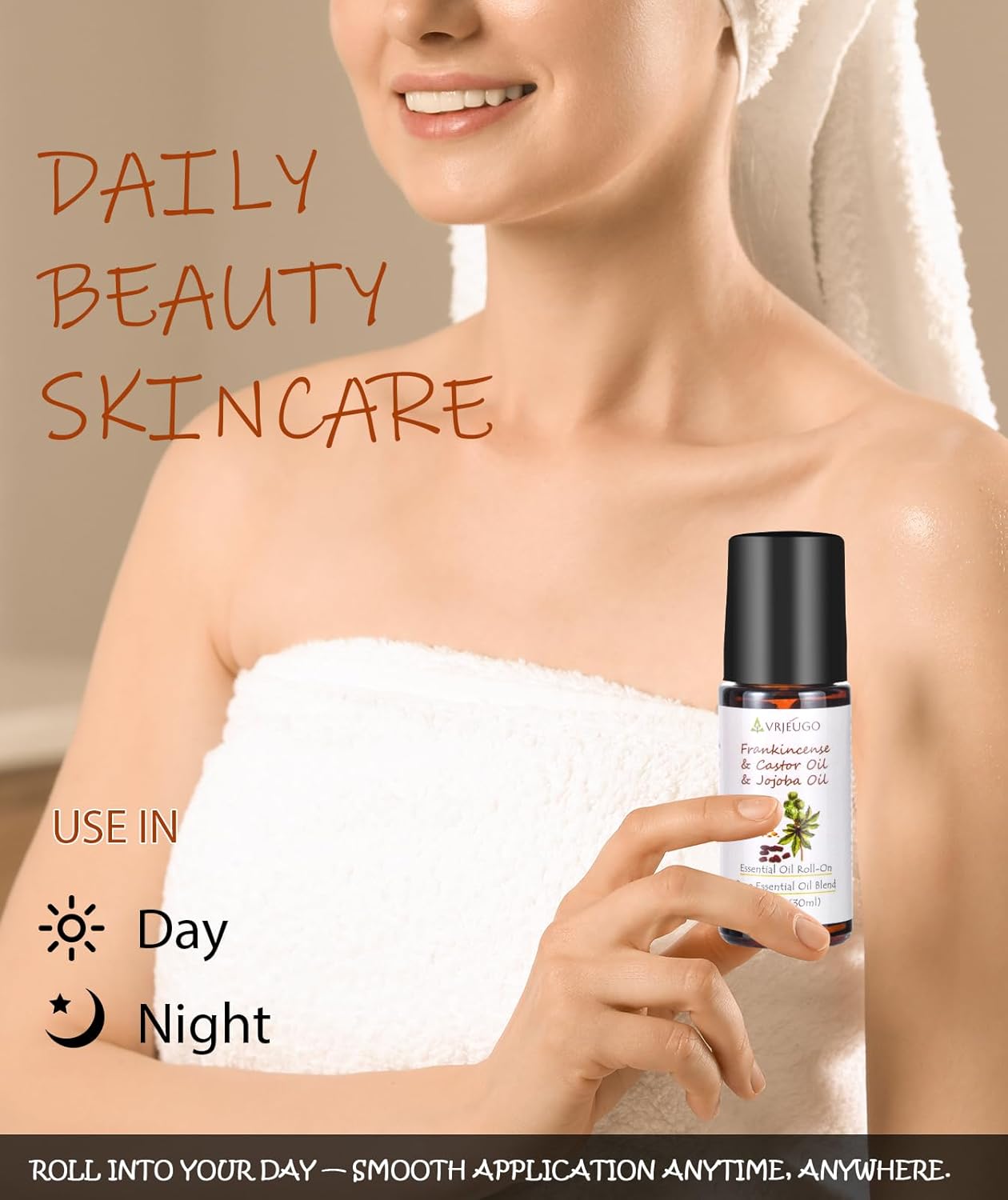 Organic Frankincense, Castor &amp; Jojoba Oil Roll-On – 3-in-1 Blend 100% Pure Essential Oil Blend for Face & Body..