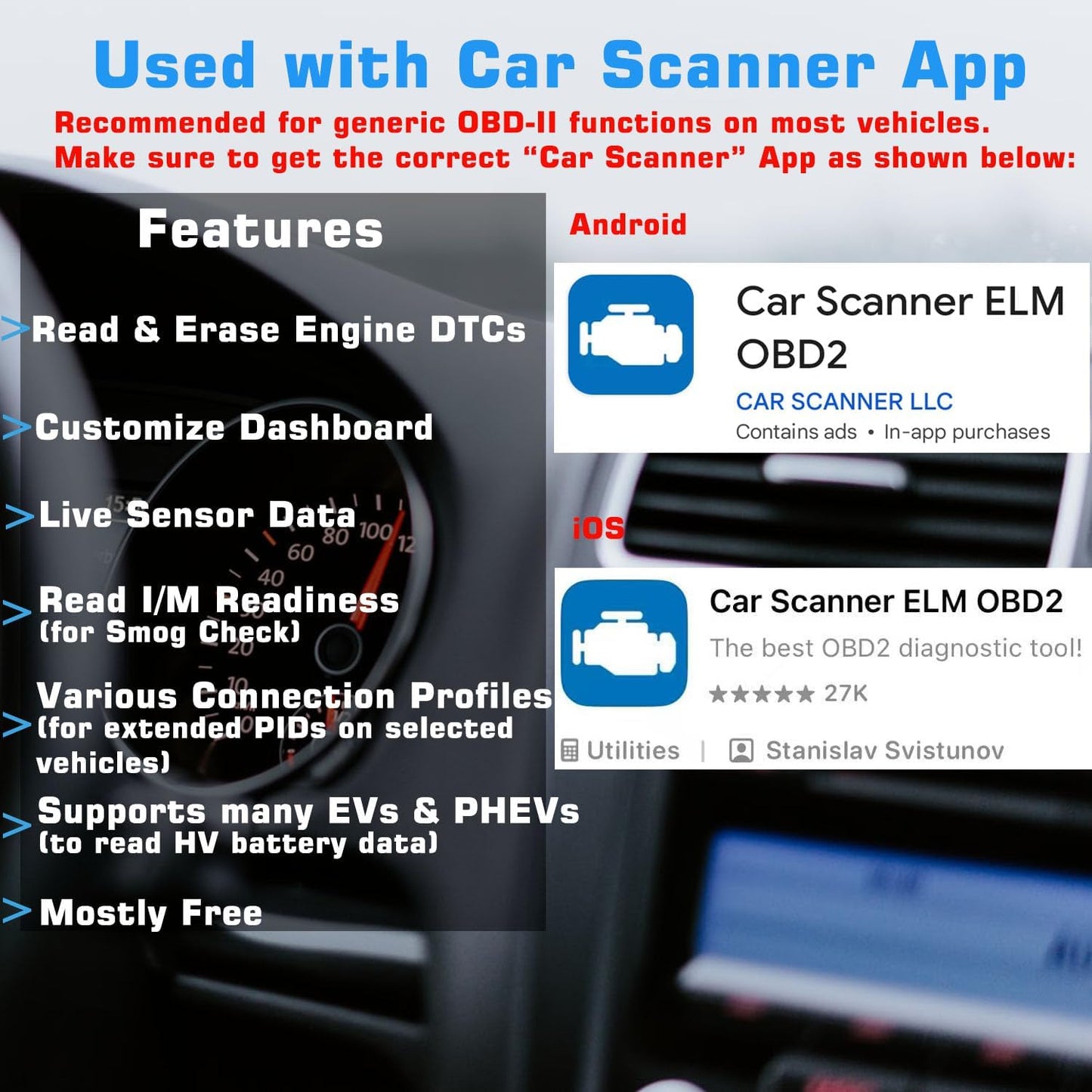 Veepeak OBDCheck BLE Bluetooth OBD II Scanner for iOS & Android..