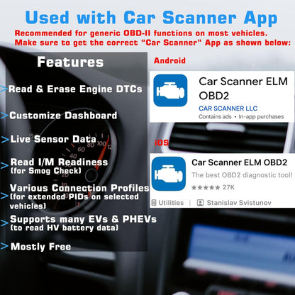Veepeak OBDCheck BLE Bluetooth OBD II Scanner for iOS & Android..