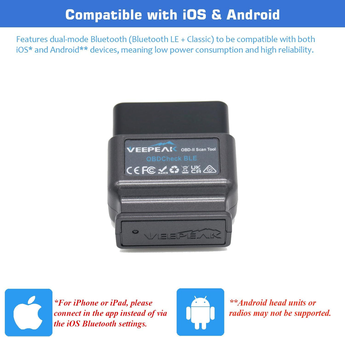Veepeak OBDCheck BLE Bluetooth OBD II Scanner for iOS & Android..