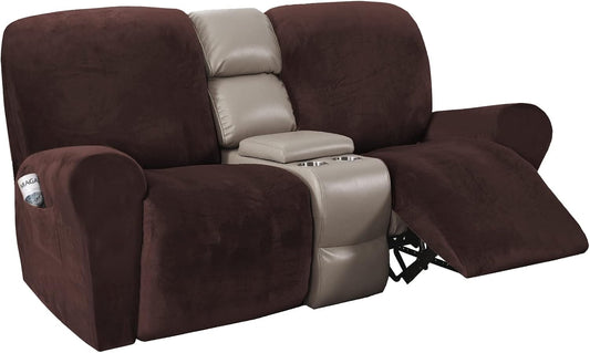 H.VERSAILTEX Velvet Stretch Recliner Couch Covers 6-Pieces Recliner Loveseat Covers for 2 Cushion Couch Recliner Sofa