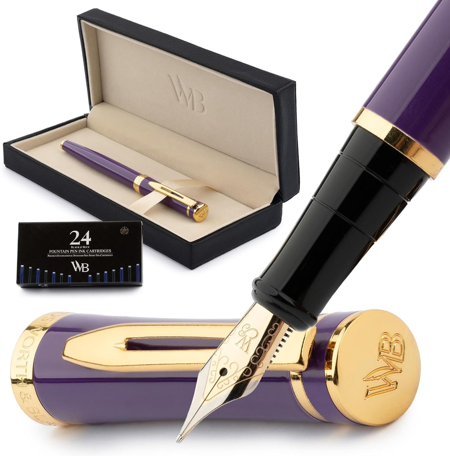 Wordsworth & Black Fountain Pen Set, Medium Nib, Includes 24 Ink Cartridges and Ink Refill Converter