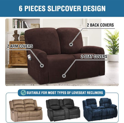 H.VERSAILTEX Velvet Stretch Recliner Couch Covers 6-Pieces Recliner Loveseat Covers for 2 Cushion Couch Recliner Sofa..