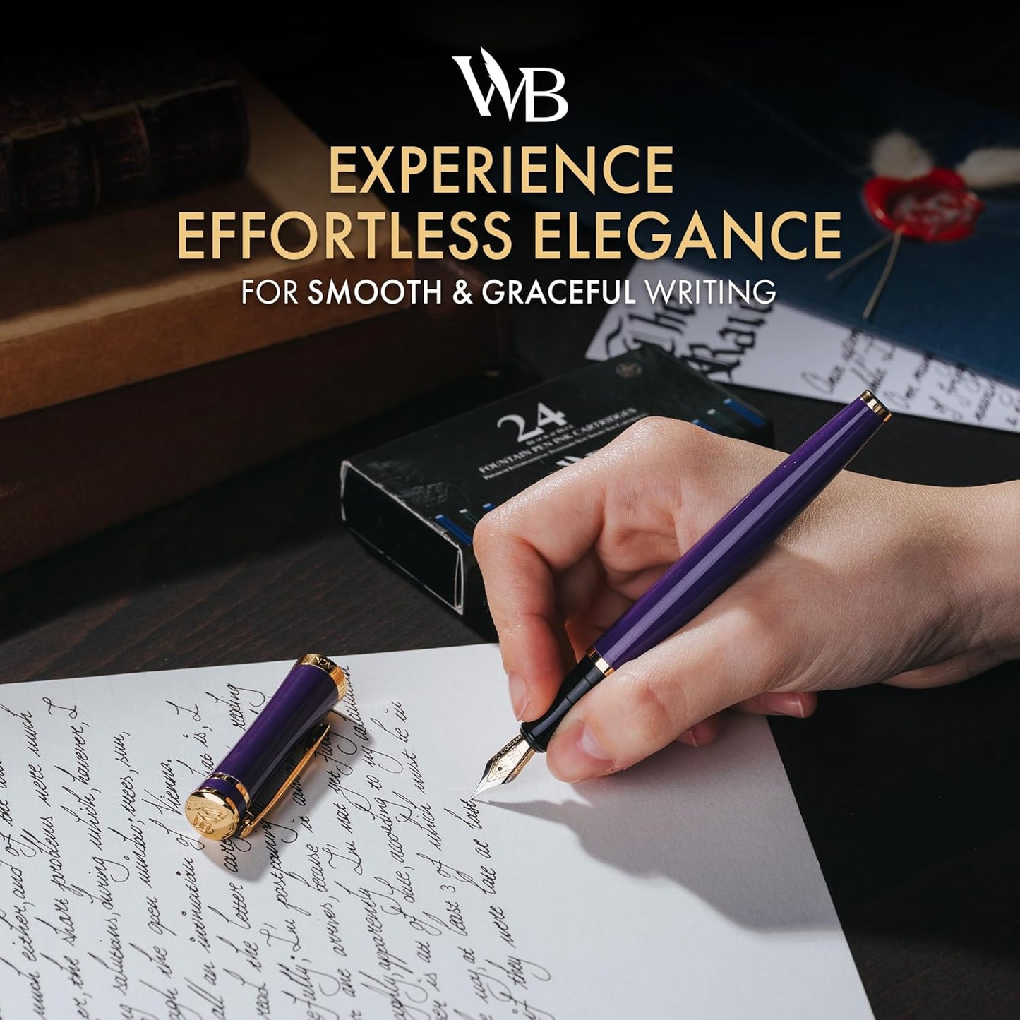 Wordsworth & Black Fountain Pen Set, Medium Nib, Includes 24 Ink Cartridges and Ink Refill Converter