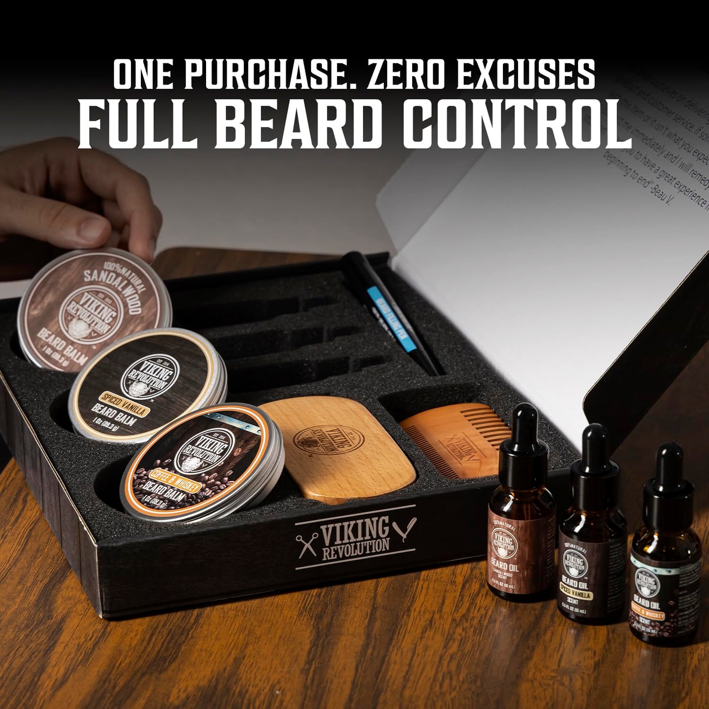 Viking Revolution Ultimate Beard Care Collection - Gifts for Men Includes Oil, Balm, Brush, Comb and Pen..