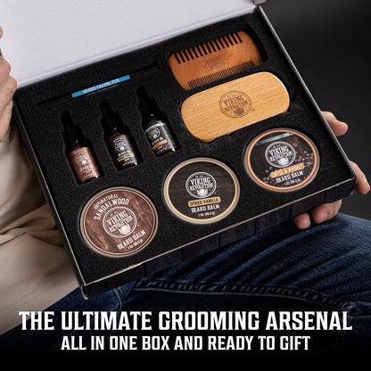 Viking Revolution Ultimate Beard Care Collection - Gifts for Men Includes Oil, Balm, Brush, Comb and Pen..