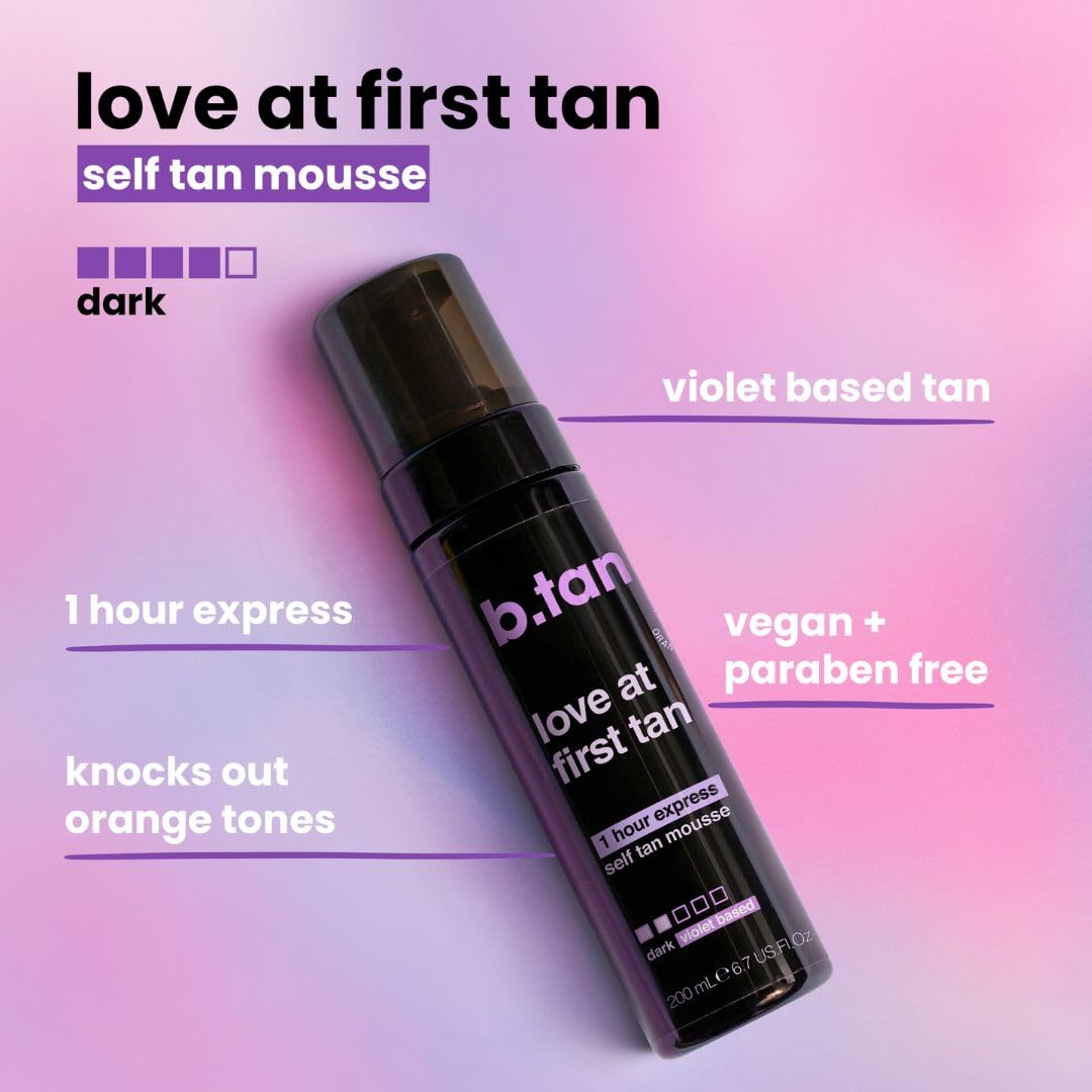 b.tan Violet Base Self Tanner Mousse | Love At First Tan - Best, 1 Hour Express Sunless Tanning Foam..