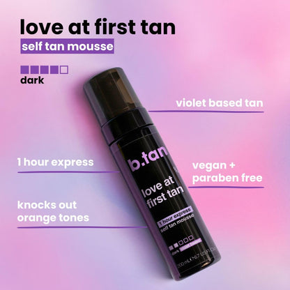b.tan Violet Base Self Tanner Mousse | Love At First Tan - Best, 1 Hour Express Sunless Tanning Foam..