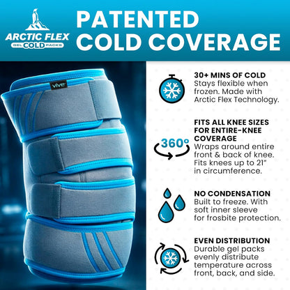 Vive Knee Ice Pack Wrap - Cold/Hot Gel Compression Brace for Pain Relief