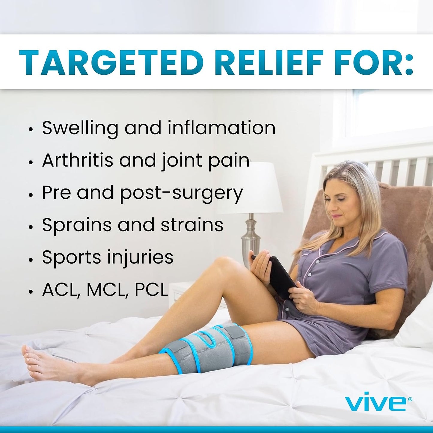 Vive Knee Ice Pack Wrap - Cold/Hot Gel Compression Brace for Pain Relief