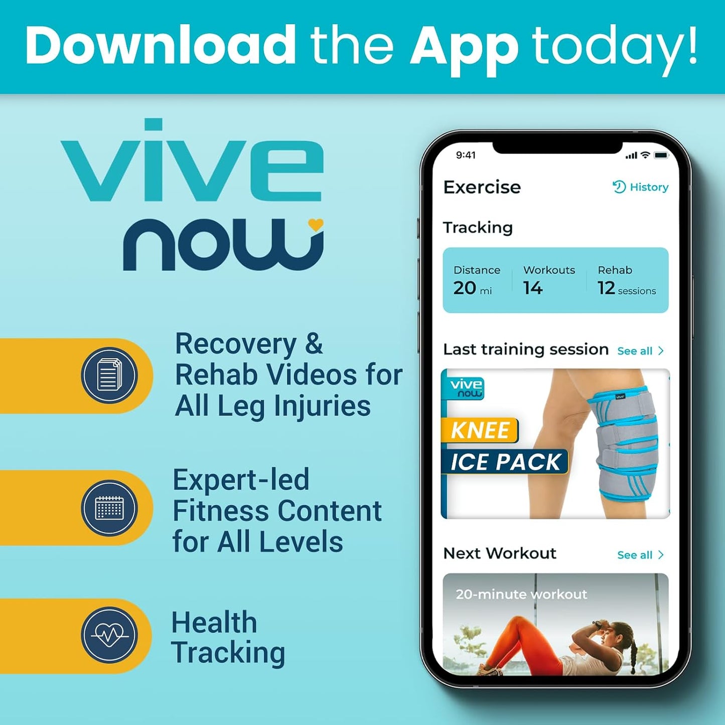 Vive Knee Ice Pack Wrap - Cold/Hot Gel Compression Brace for Pain Relief
