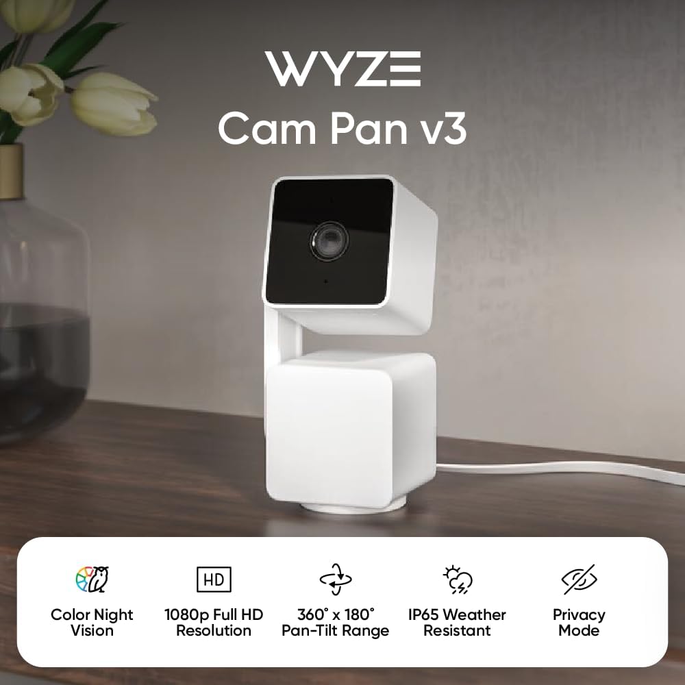 WYZE Cam Pan v3, Indoor/Outdoor IP65-Rated 1080p Pan/Tilt/Zoom Wi-Fi Smart Home Security Camera