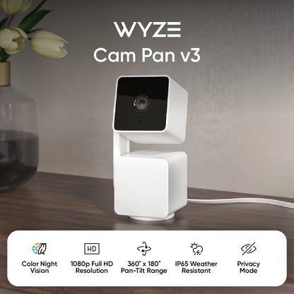 WYZE Cam Pan v3, Indoor/Outdoor IP65-Rated 1080p Pan/Tilt/Zoom Wi-Fi Smart Home Security Camera