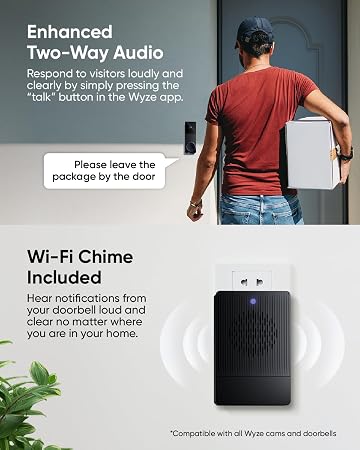 WYZE Wireless Duo Cam Video Doorbell (Chime Included), Battery Powered, 2K Full HD Video..