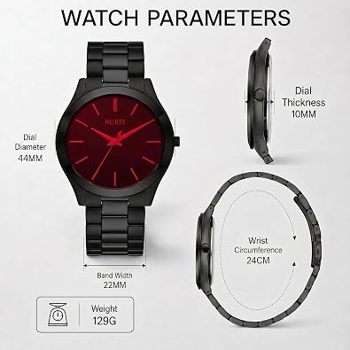 BUREI Men's Wrist Watch, Analog Stainless Steel Dress Waterproof Quartz Watch for Men with Japanese Movement